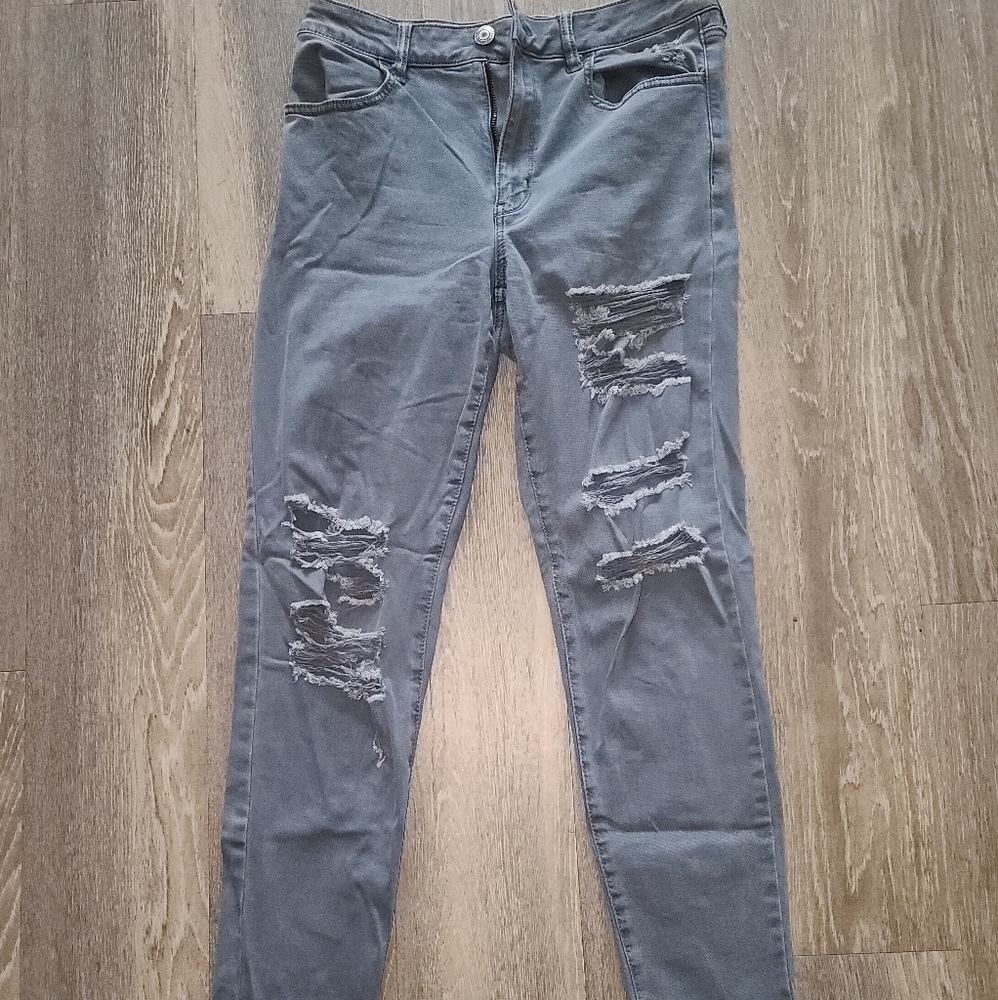 American Eagle Grey Ripped Skinny Jeans